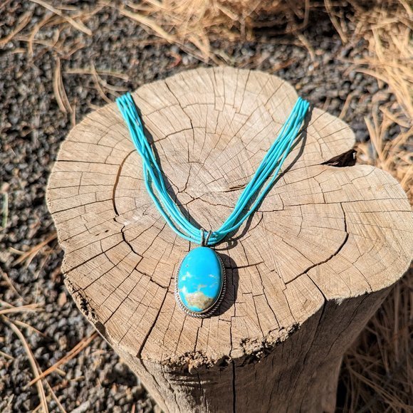 Navajo Mountain Pendant & Kingman Turquoise 5 Strands Necklace Heishi Jewelry*** - Picture 3 of 11